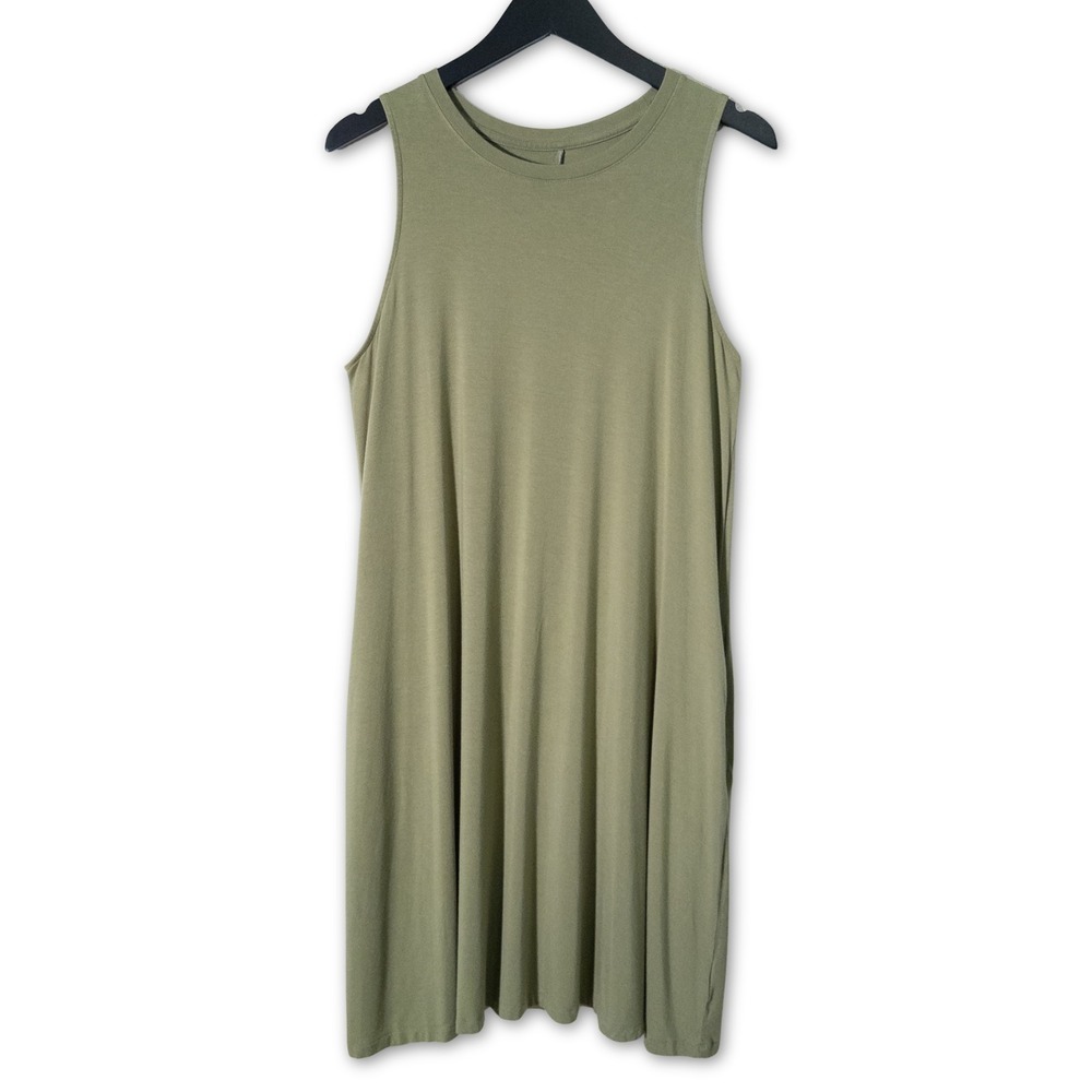 Time and Tru Tank‎ Midi Dress Womens Large Olive Green Sleeveless Pockets Casual